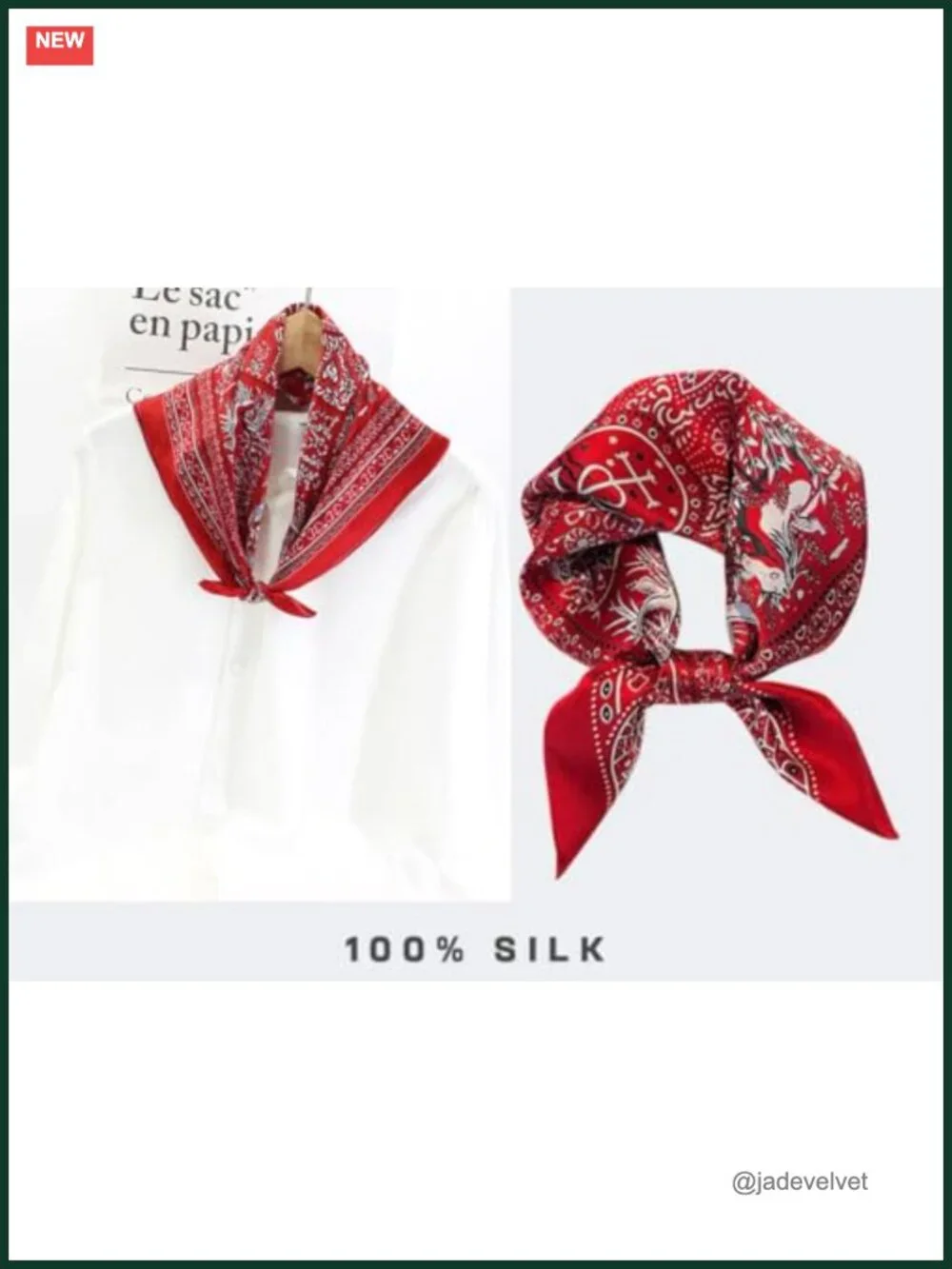 100% Mulberry Silk Square Scarf 21x21 Lightweight Neckerchief